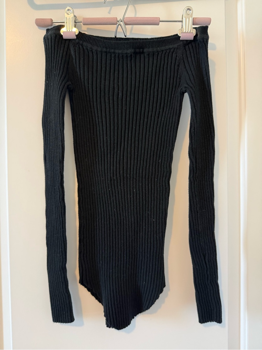 Cotton Candy Black Ribbed Off-Shoulder Sweater